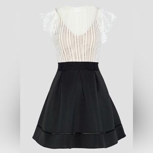 Catherine Deane Ina Lace Bodice Neoprene Pleated Mini Dress NWT